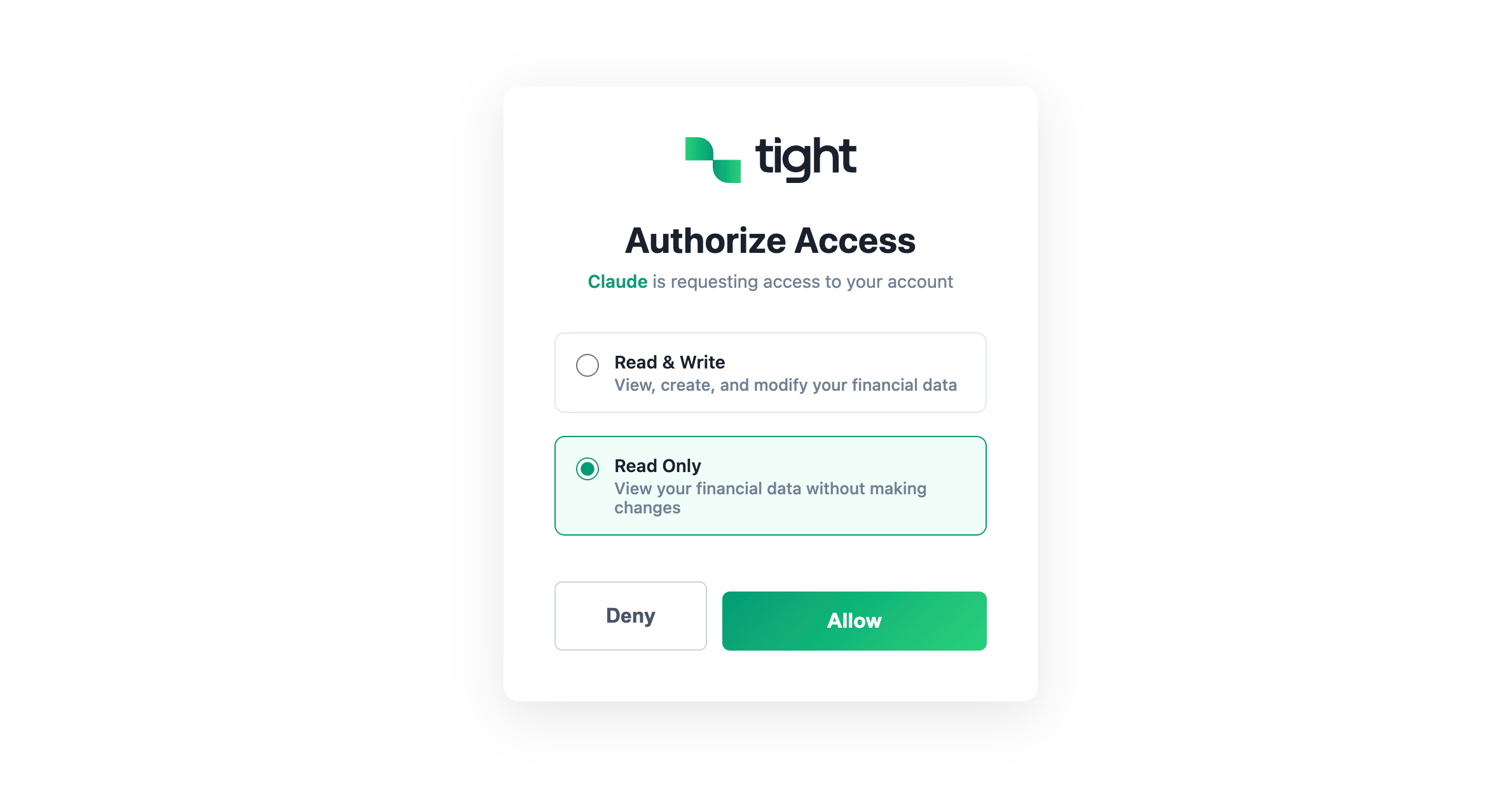 Tight MCP consent screen for selecting read-only or read and write access