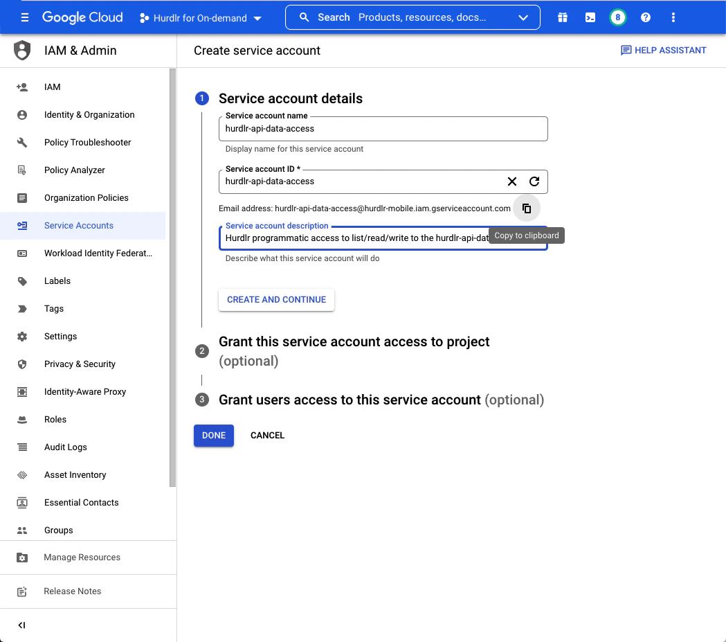 Create Service Account