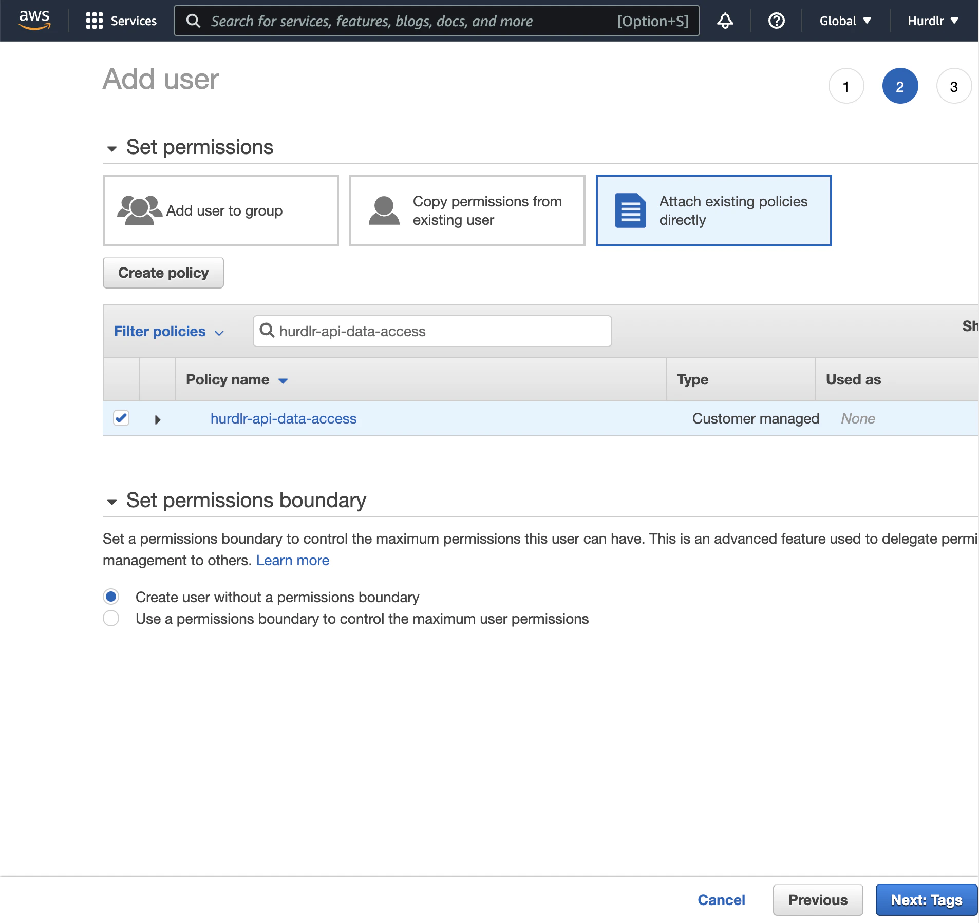 Attach Policy to User