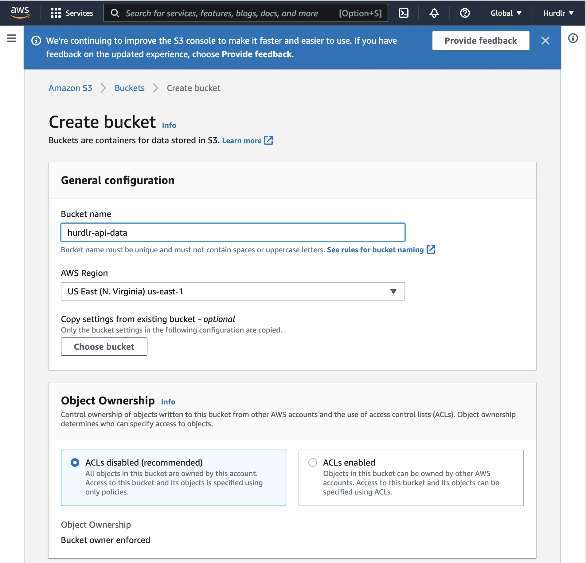 Create S3 Bucket