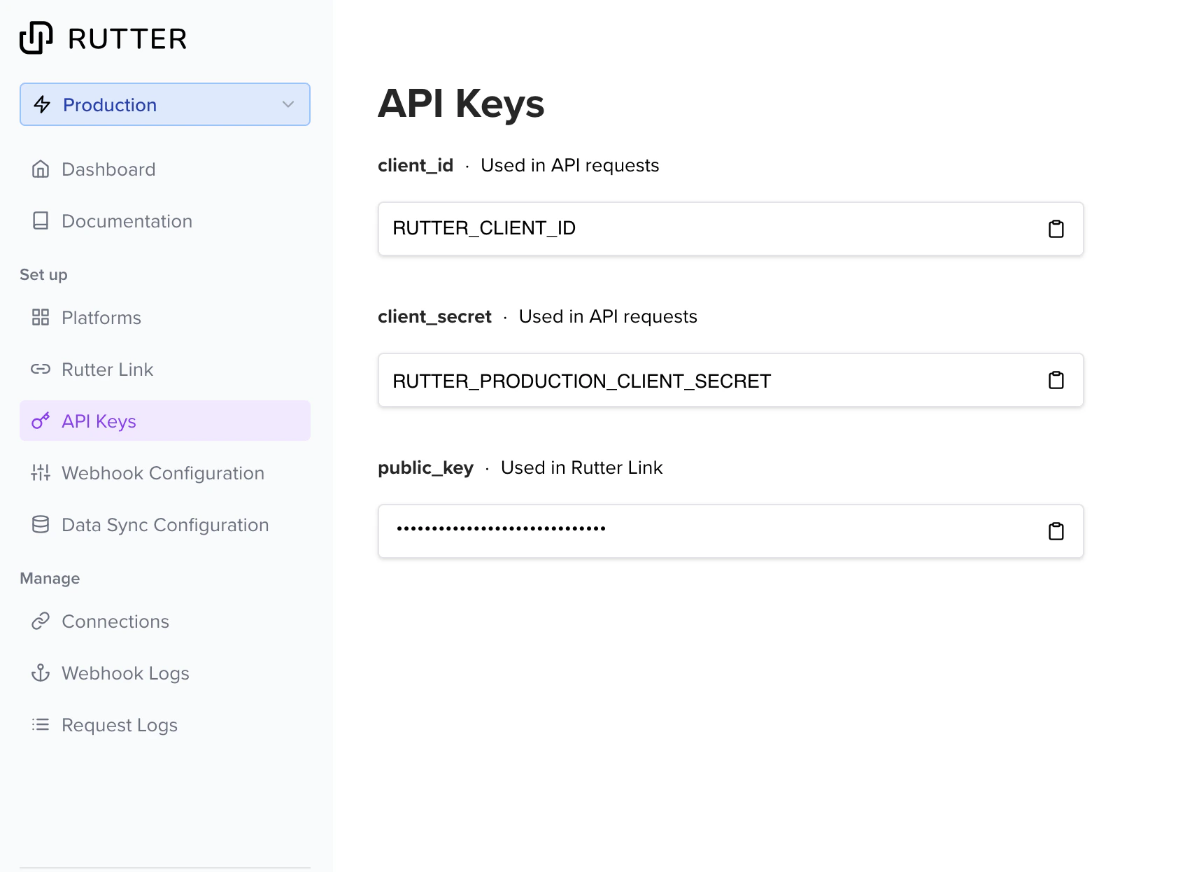 Rutter Production Mode Settings