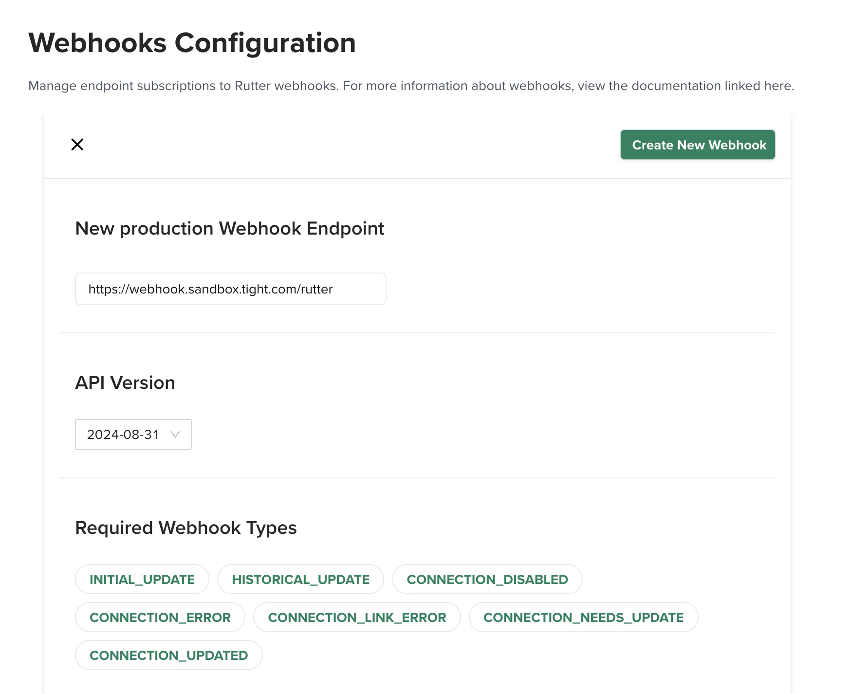Rutter Webhook Settings