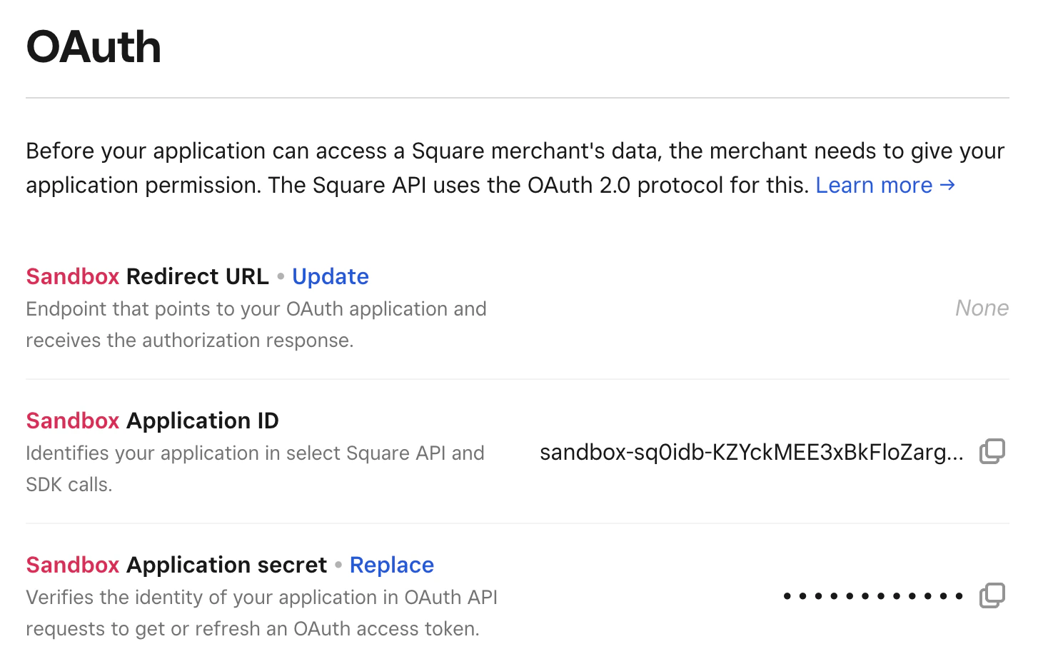 Square OAuth Settings