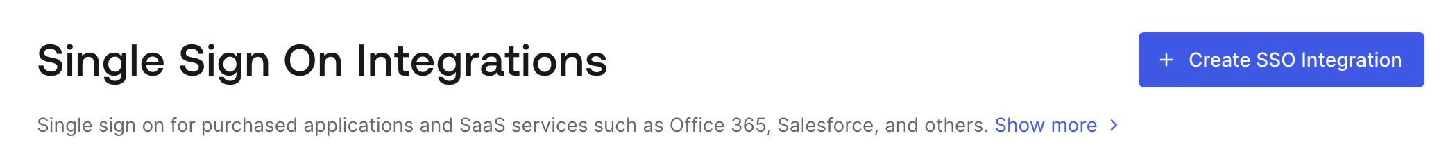 Auth0 Single Sign On Integrations page with the Create SSO Integration button