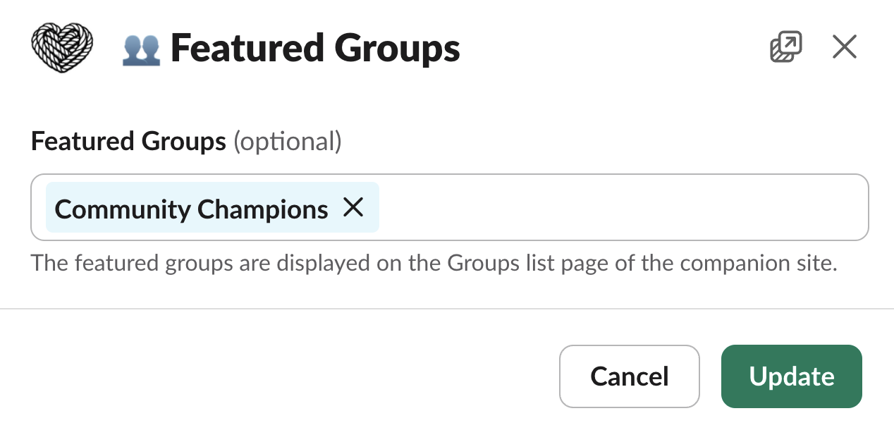 Featured Groups modal