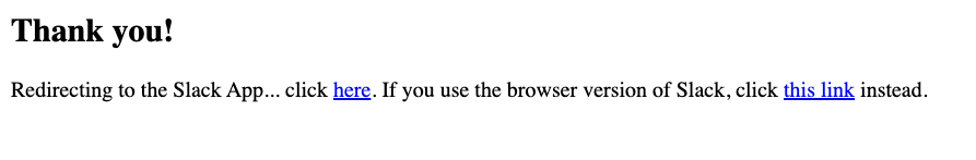 Slack App Installation success