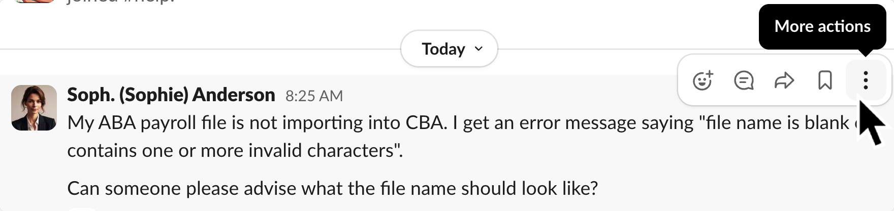 Slack message shortcuts hover