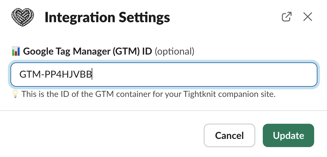Tightknit Companion Site Integrations Modal