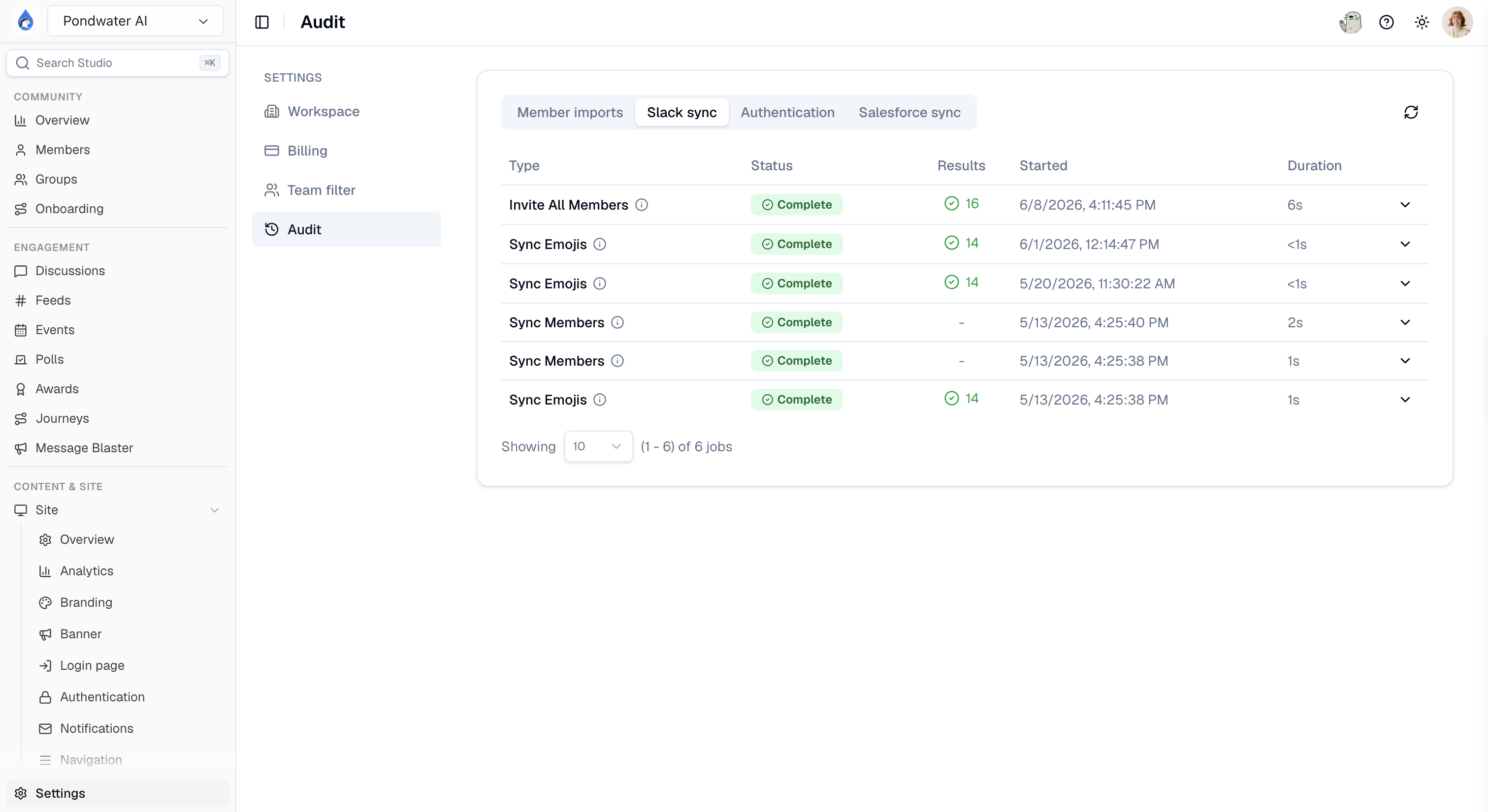The Audit page in Studio