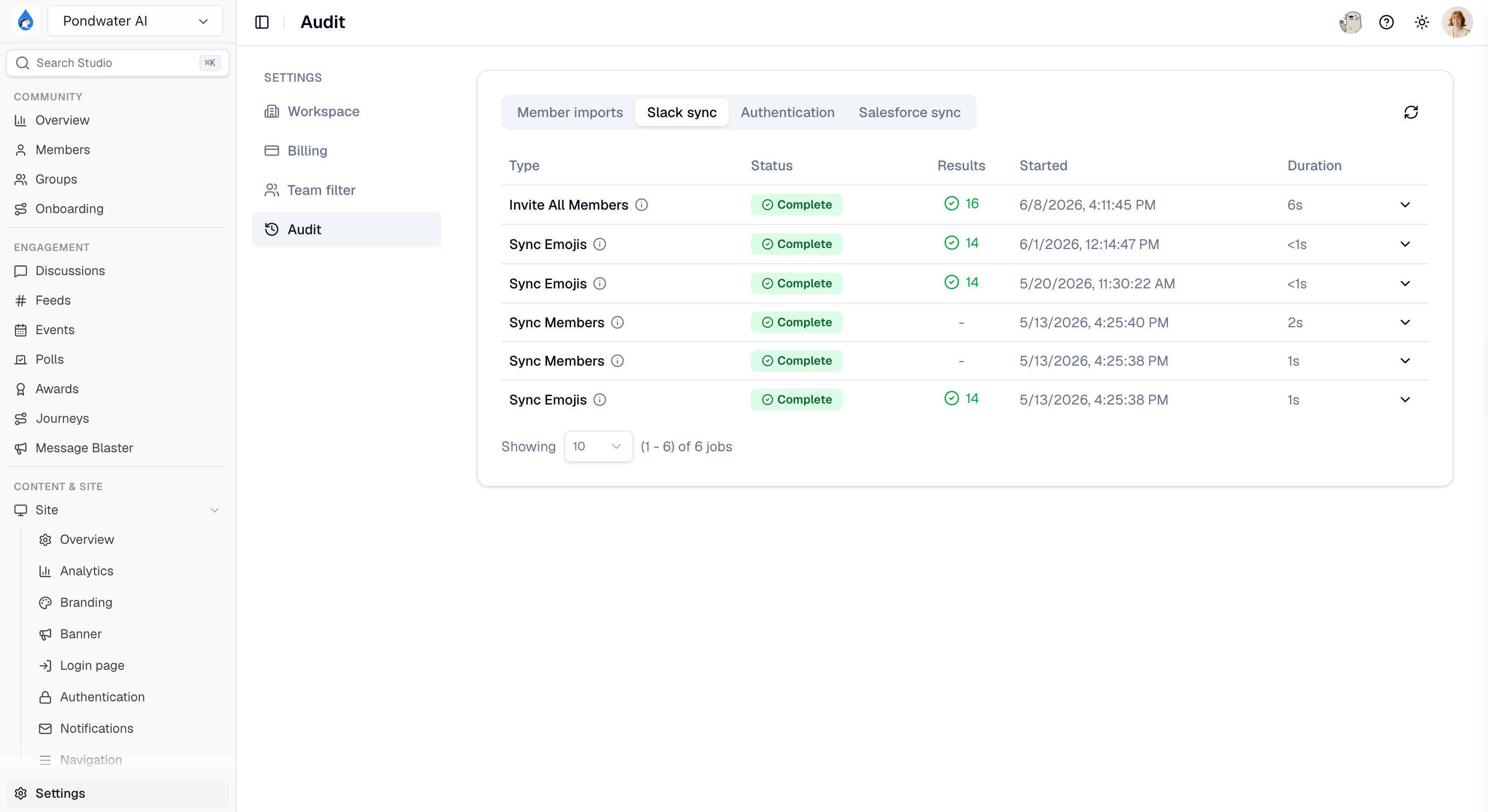 The Audit page in Studio
