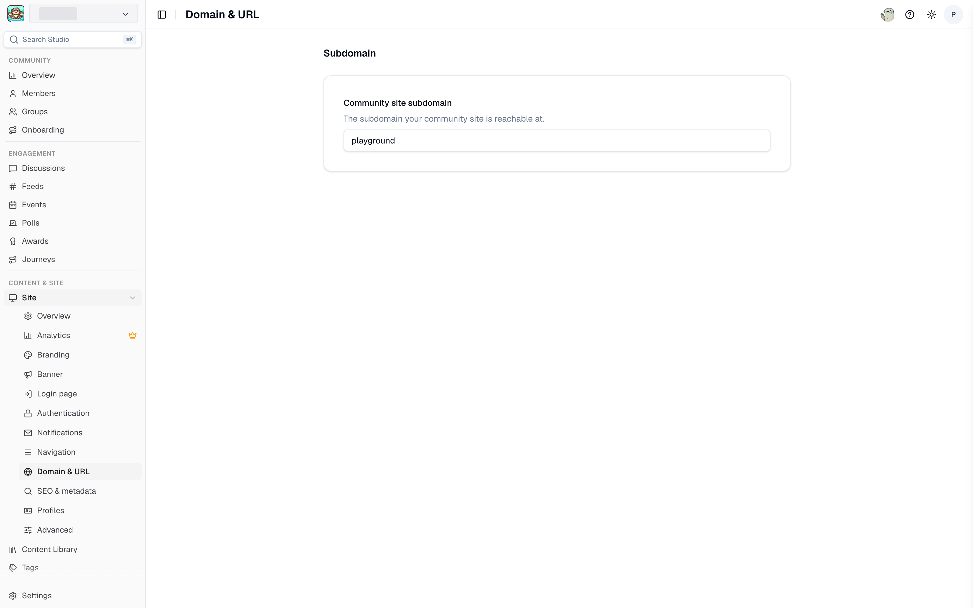 Domain and URL settings in Studio