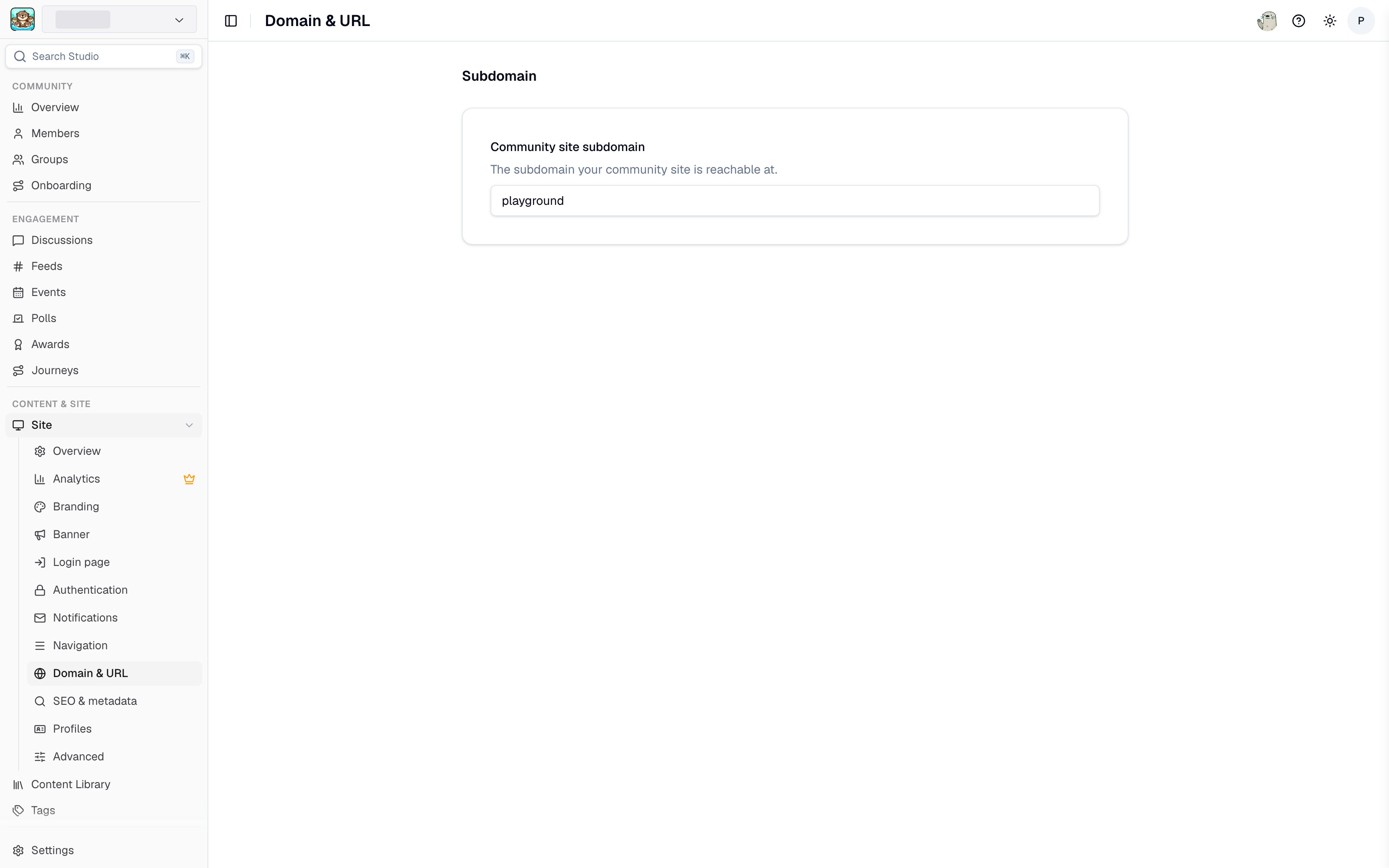 Domain and URL settings in Studio