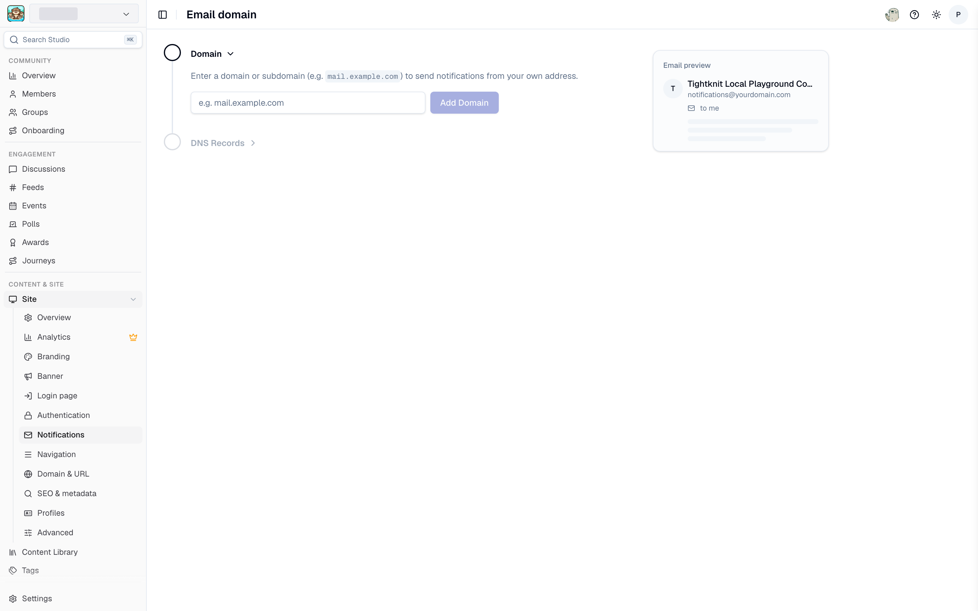 Custom email domain settings in Studio