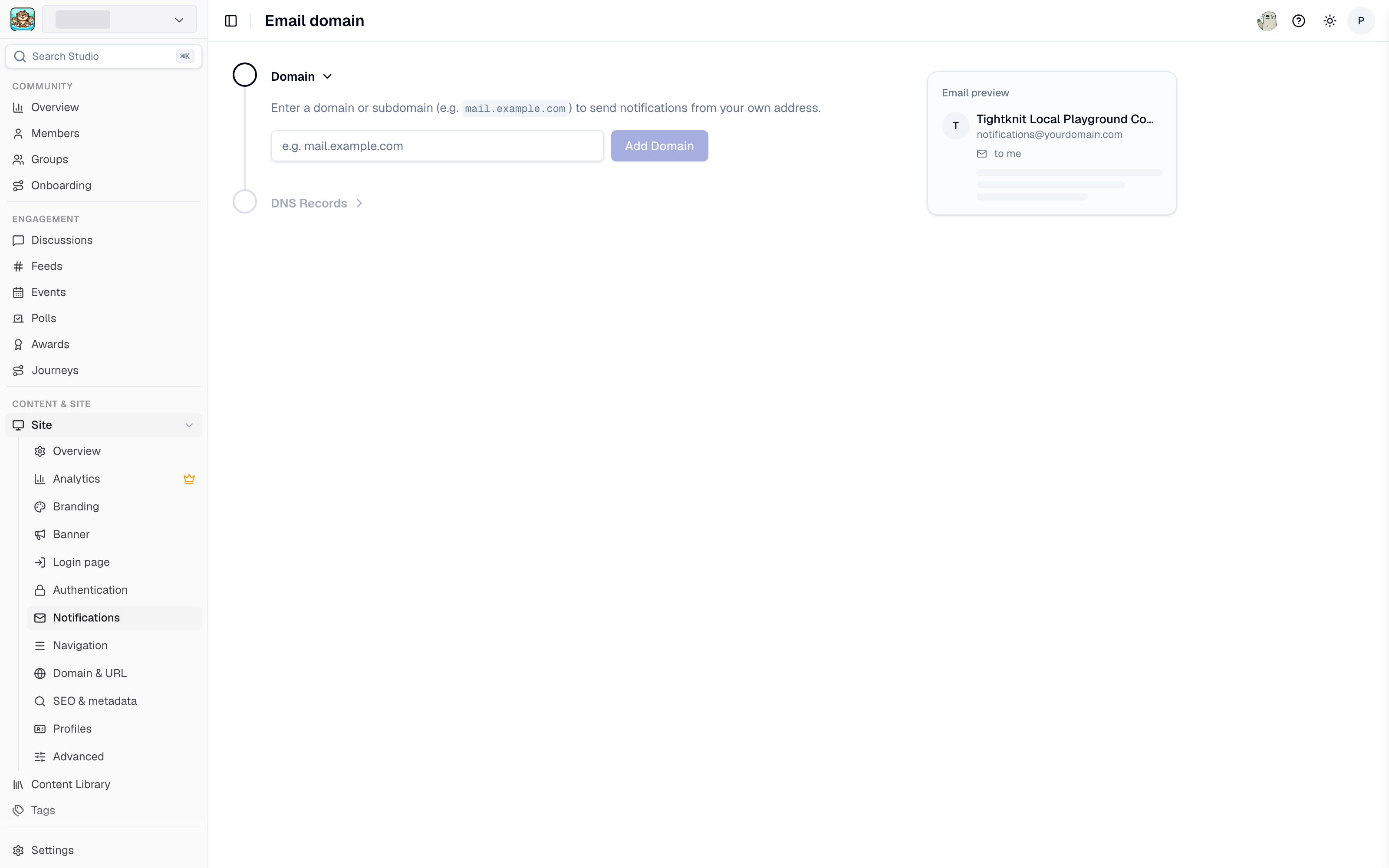 Custom email domain settings in Studio