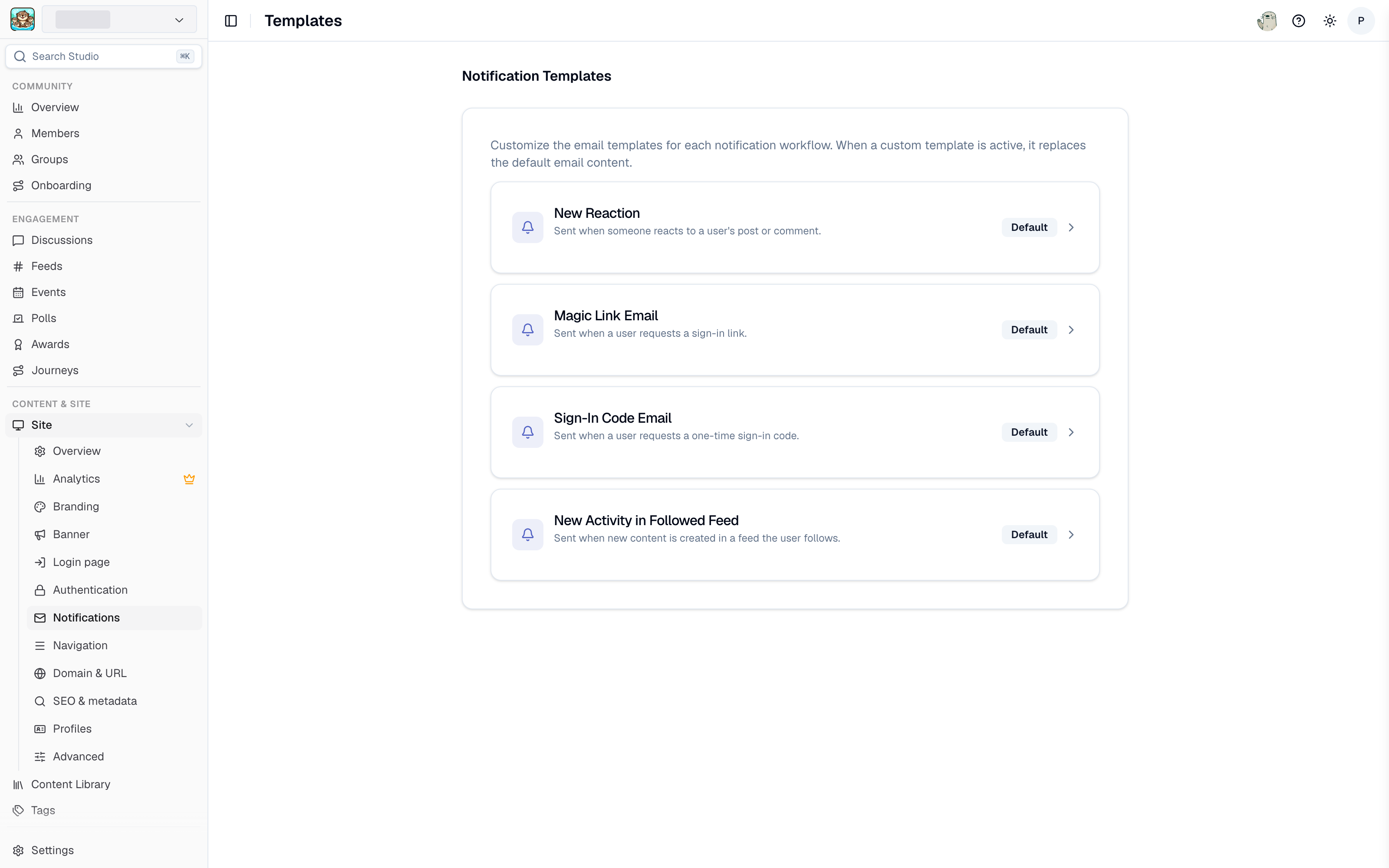 Notification templates in Studio