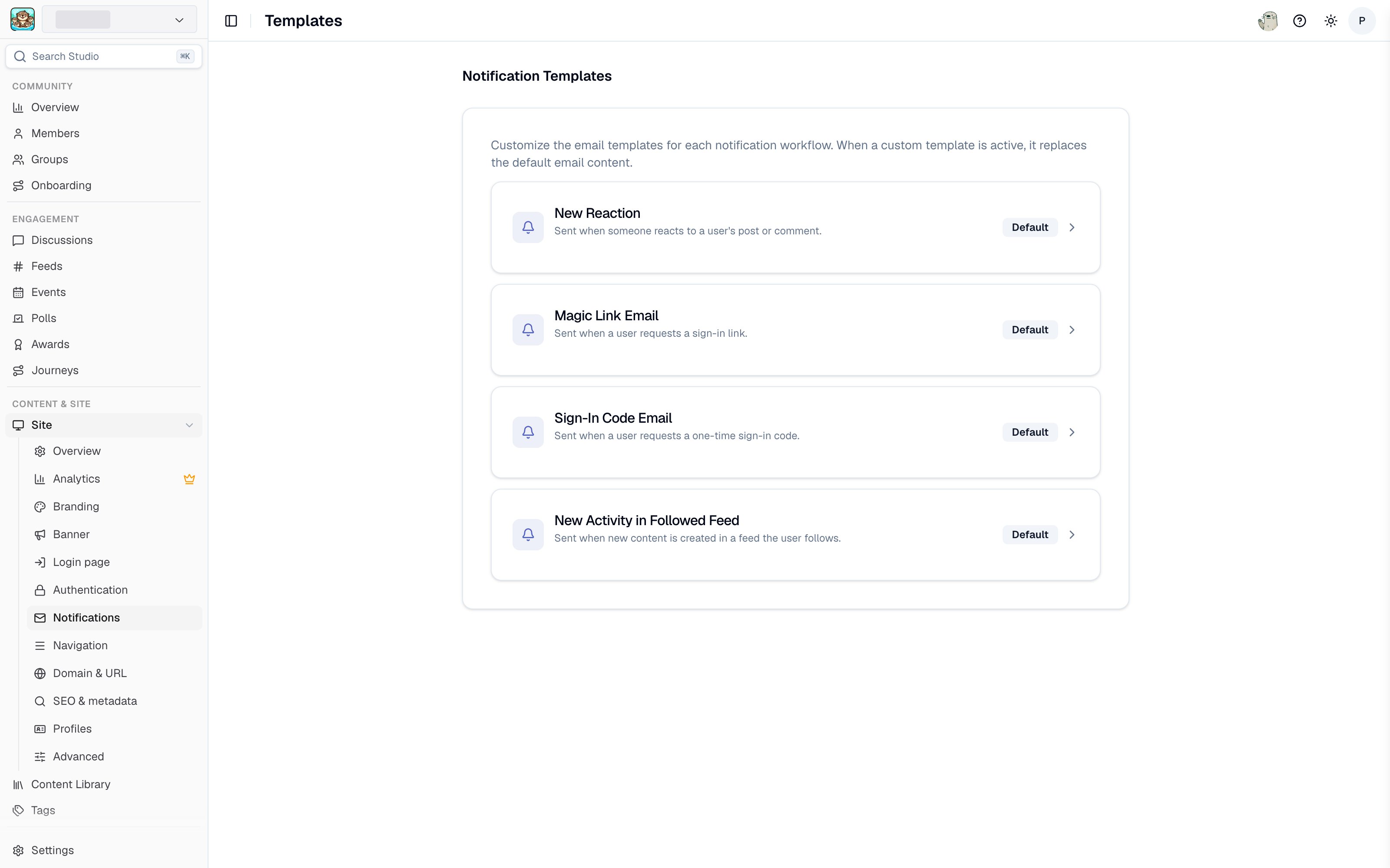Notification templates in Studio