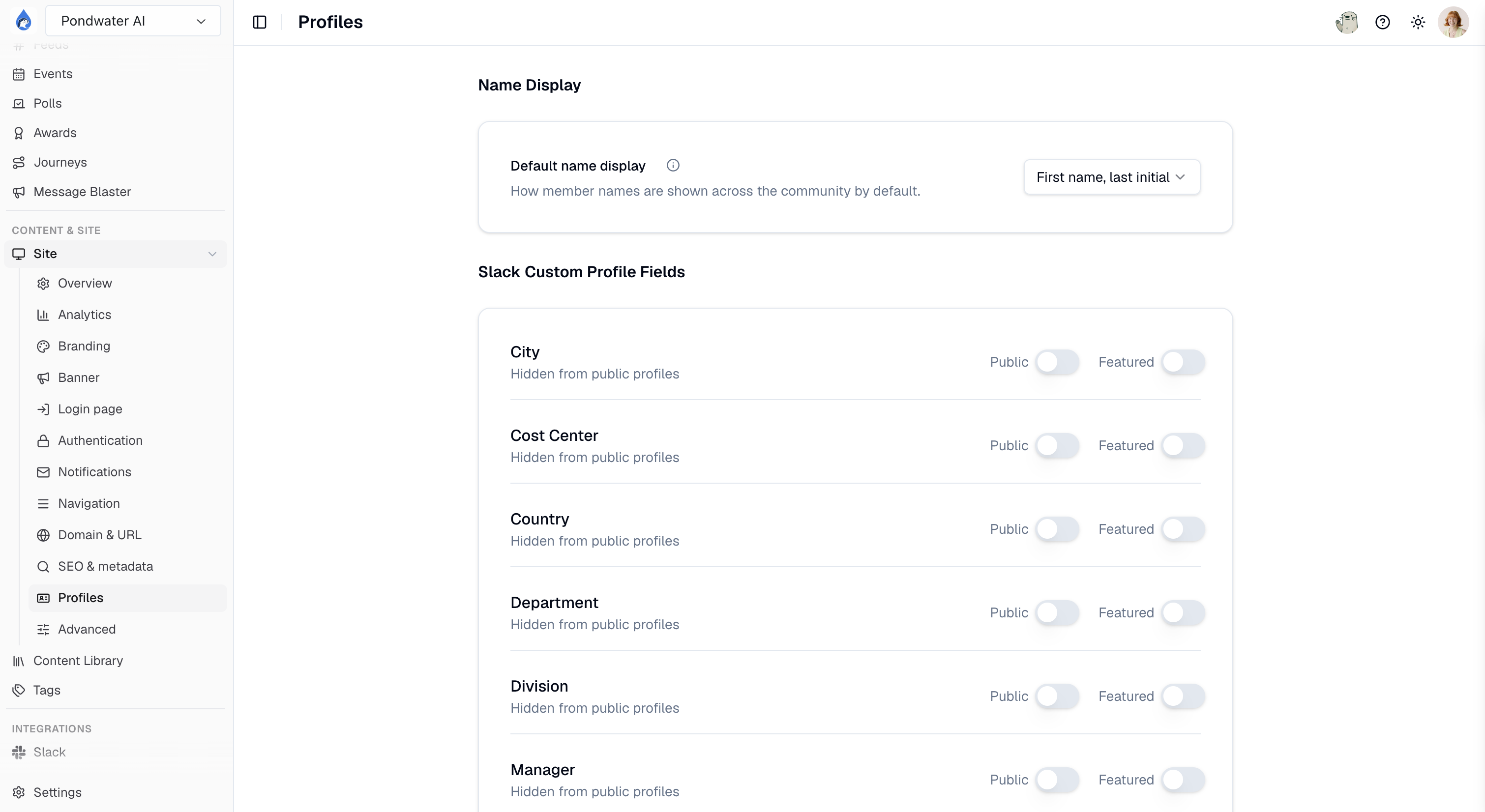 Profile settings in Studio