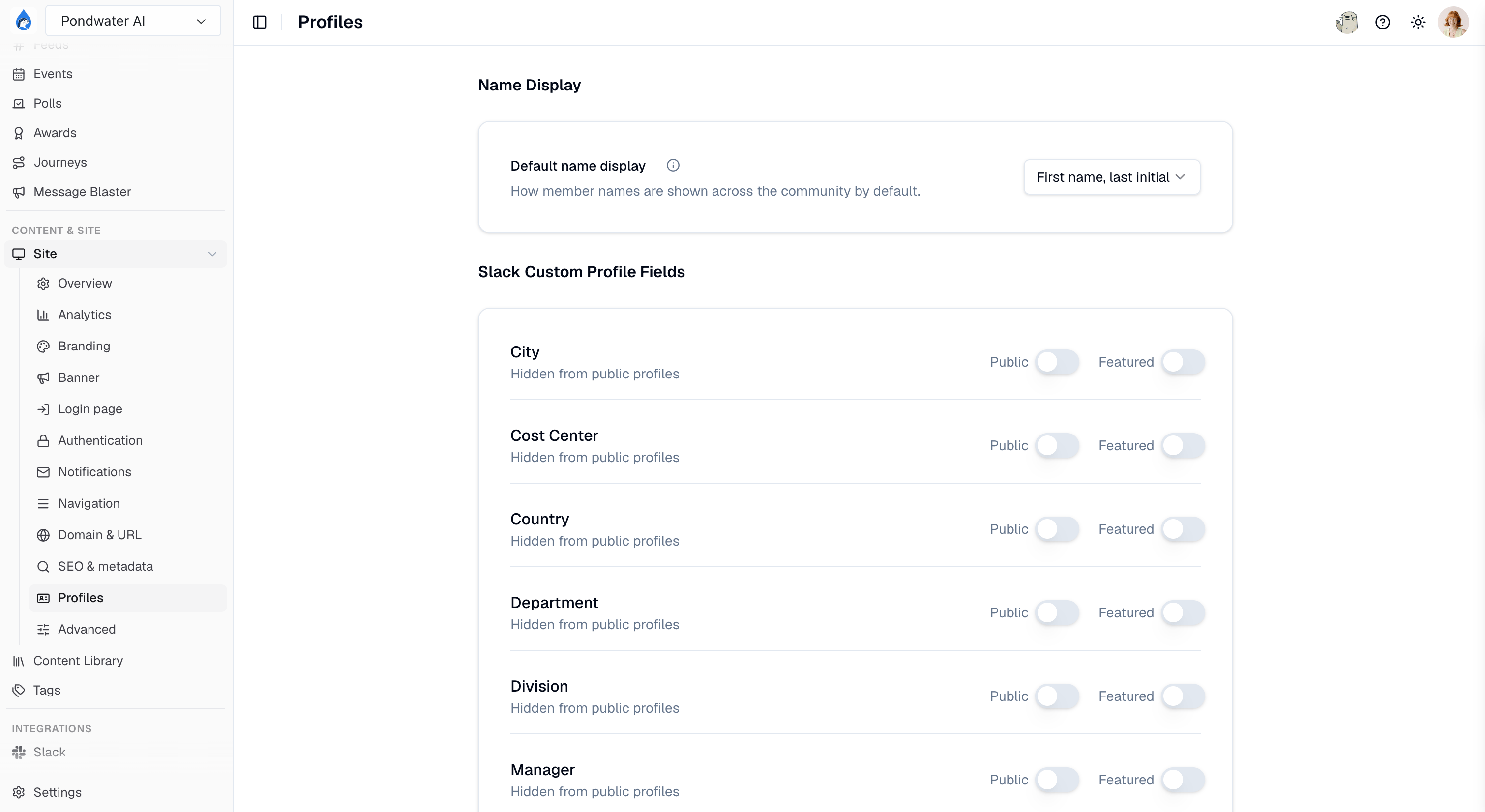 Profile settings in Studio