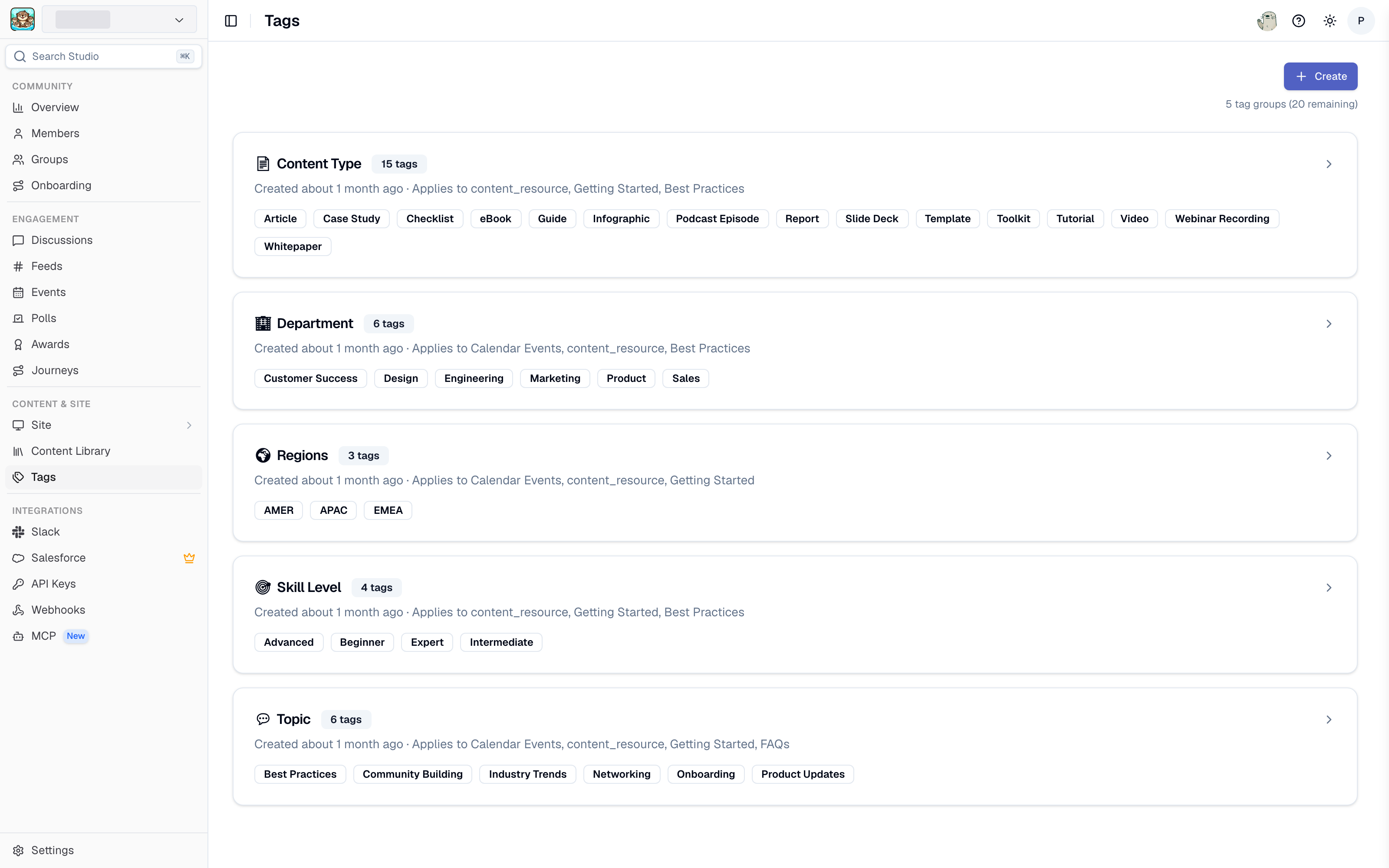 Tag groups in Studio