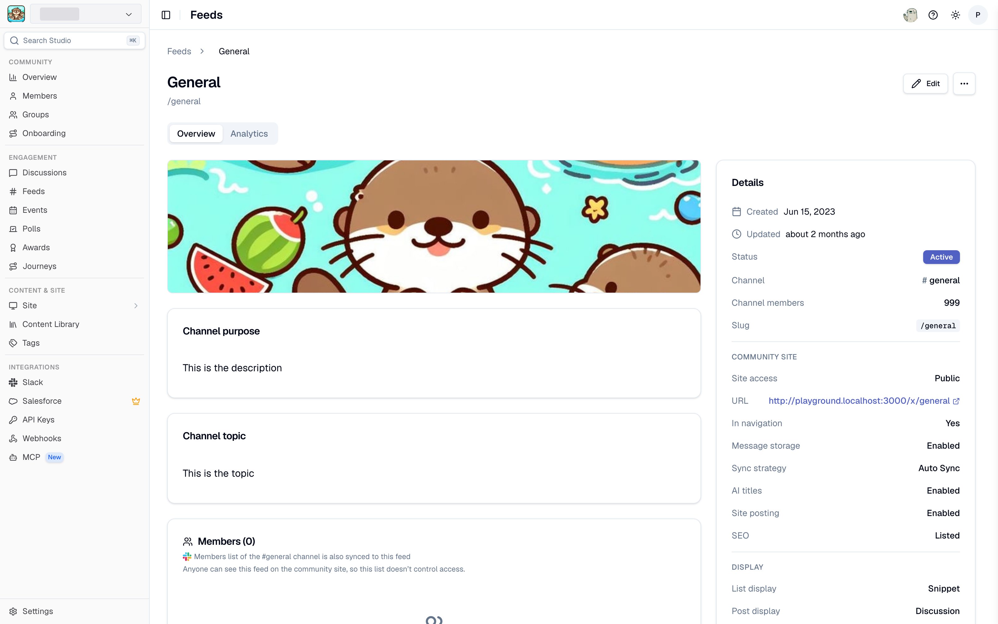 A feed detail page in Studio