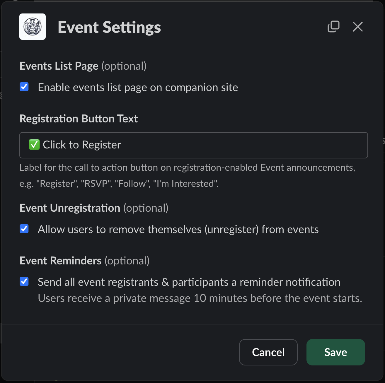 Events Settings