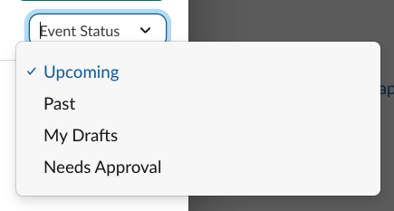 Events Panel admin filter menu