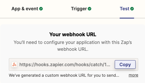 Zapier Webhook Test tab