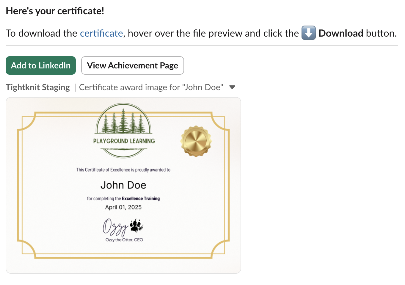 Certificate
notification