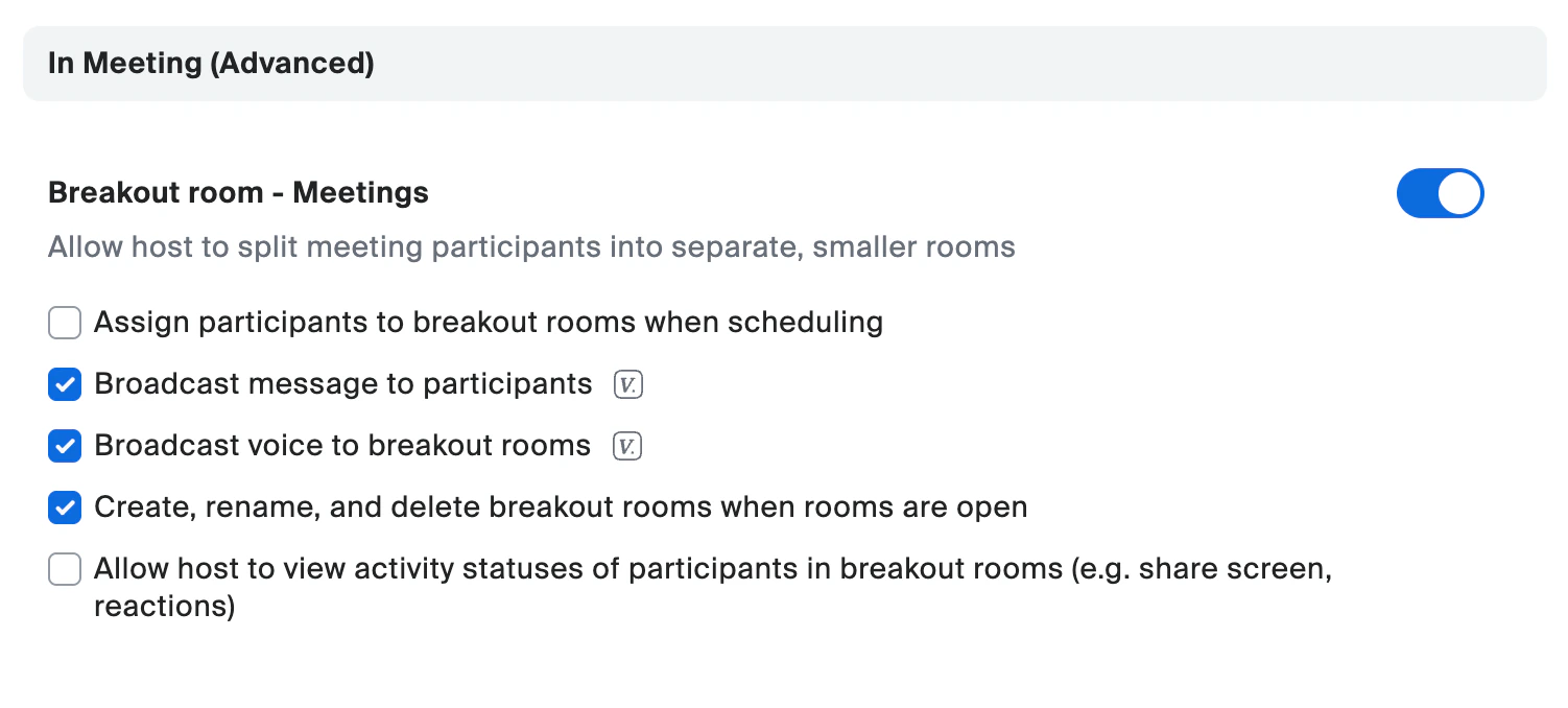 Breakout room settings