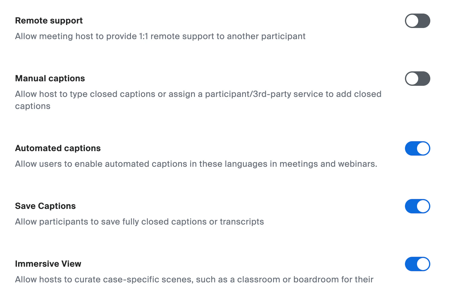 Captions and immersive view