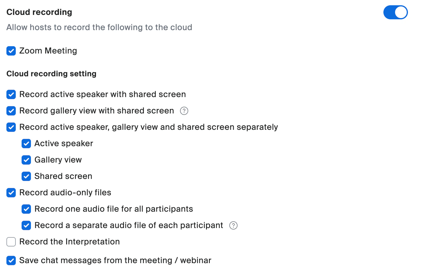 Cloud recording settings
