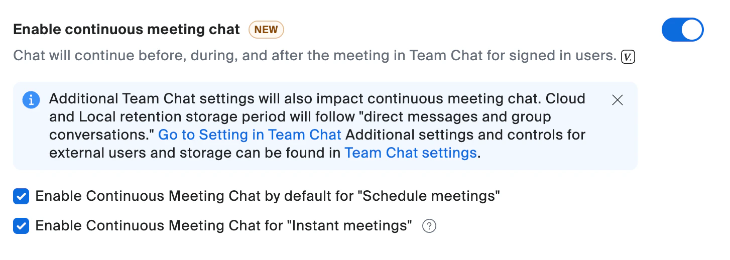 Continuous meeting chat