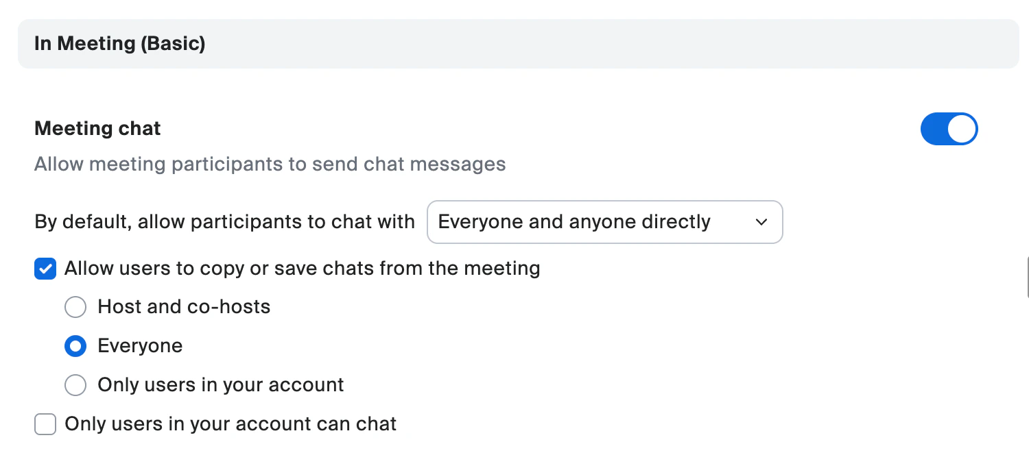 Meeting chat settings