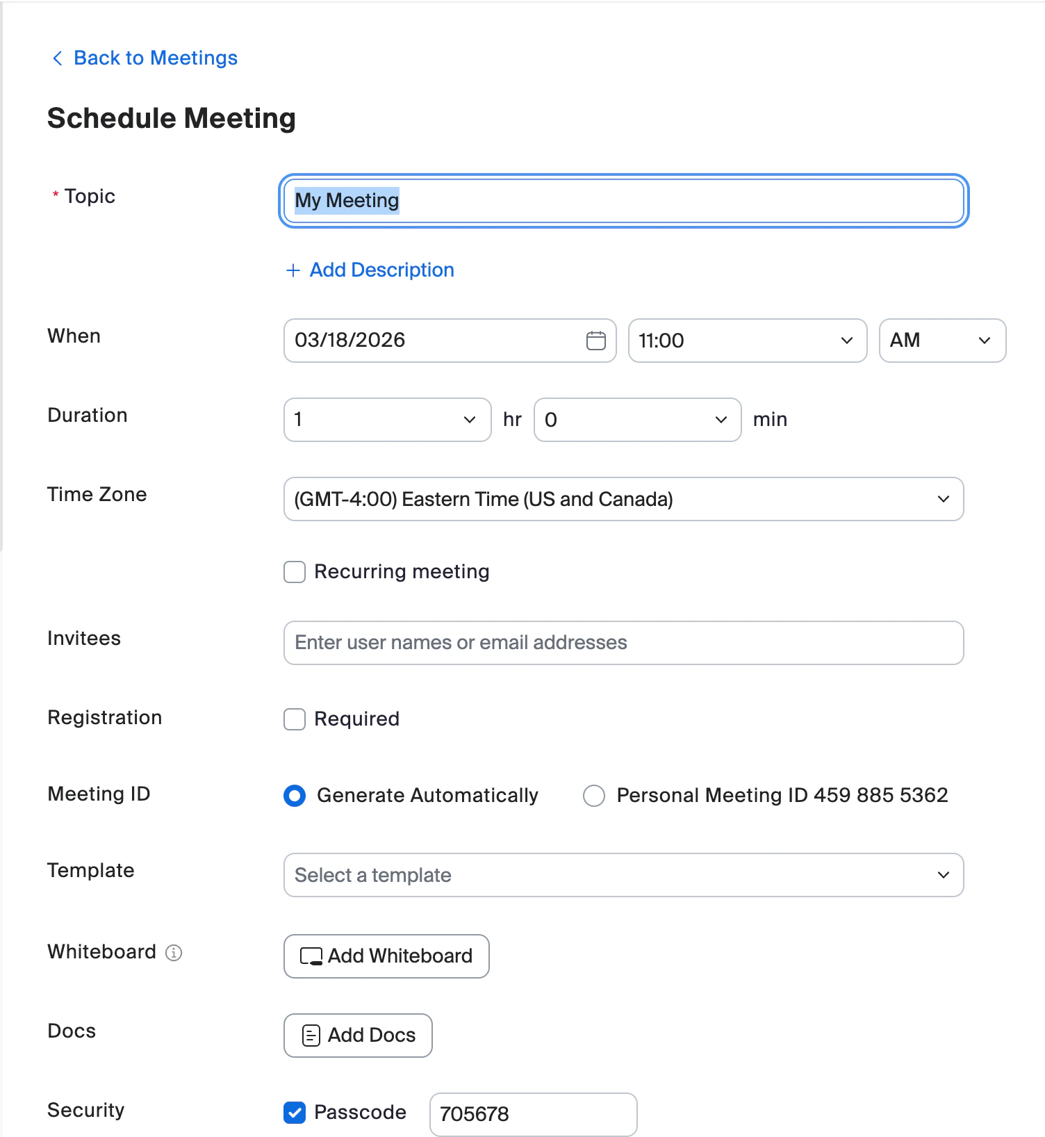Schedule Meeting form