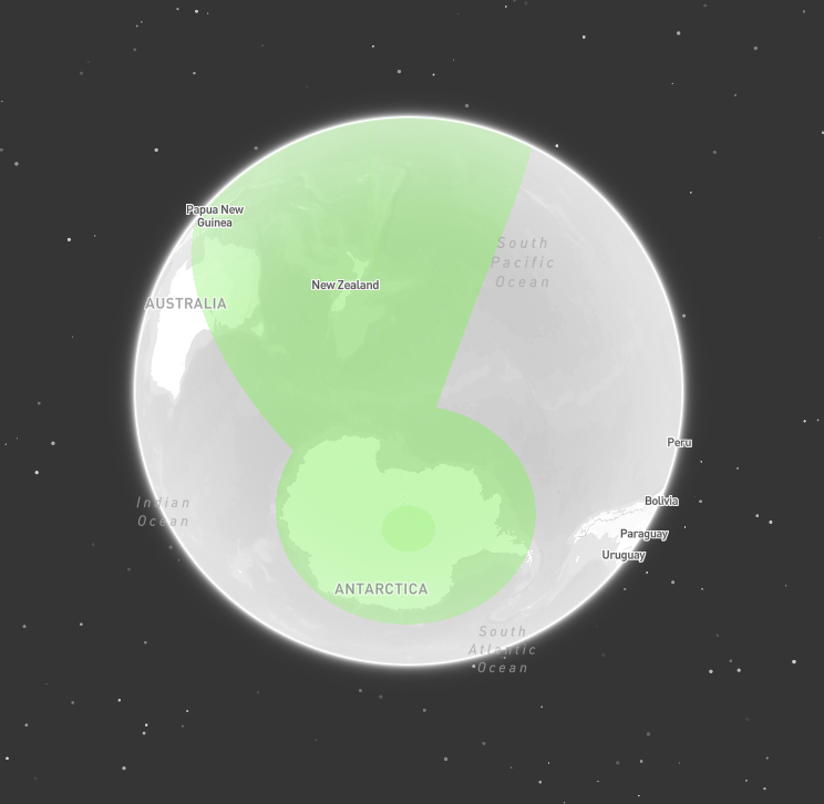 Polygon covering both poles, viewing south pole covering