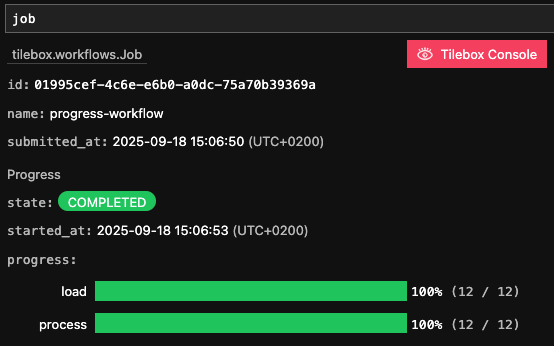 Tilebox Workflows job object as Jupyter Cell output