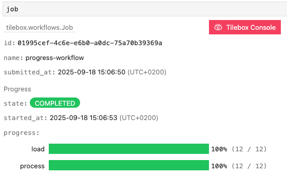Tilebox Workflows job object as Jupyter Cell output