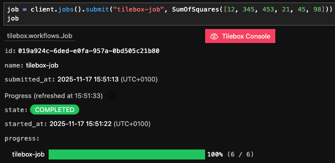 Job display in a Jupyter notebook