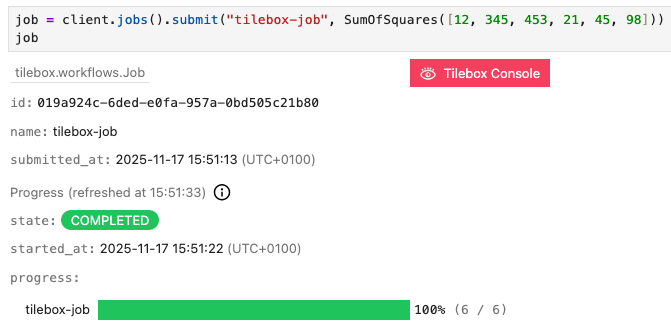 Job display in a Jupyter notebook