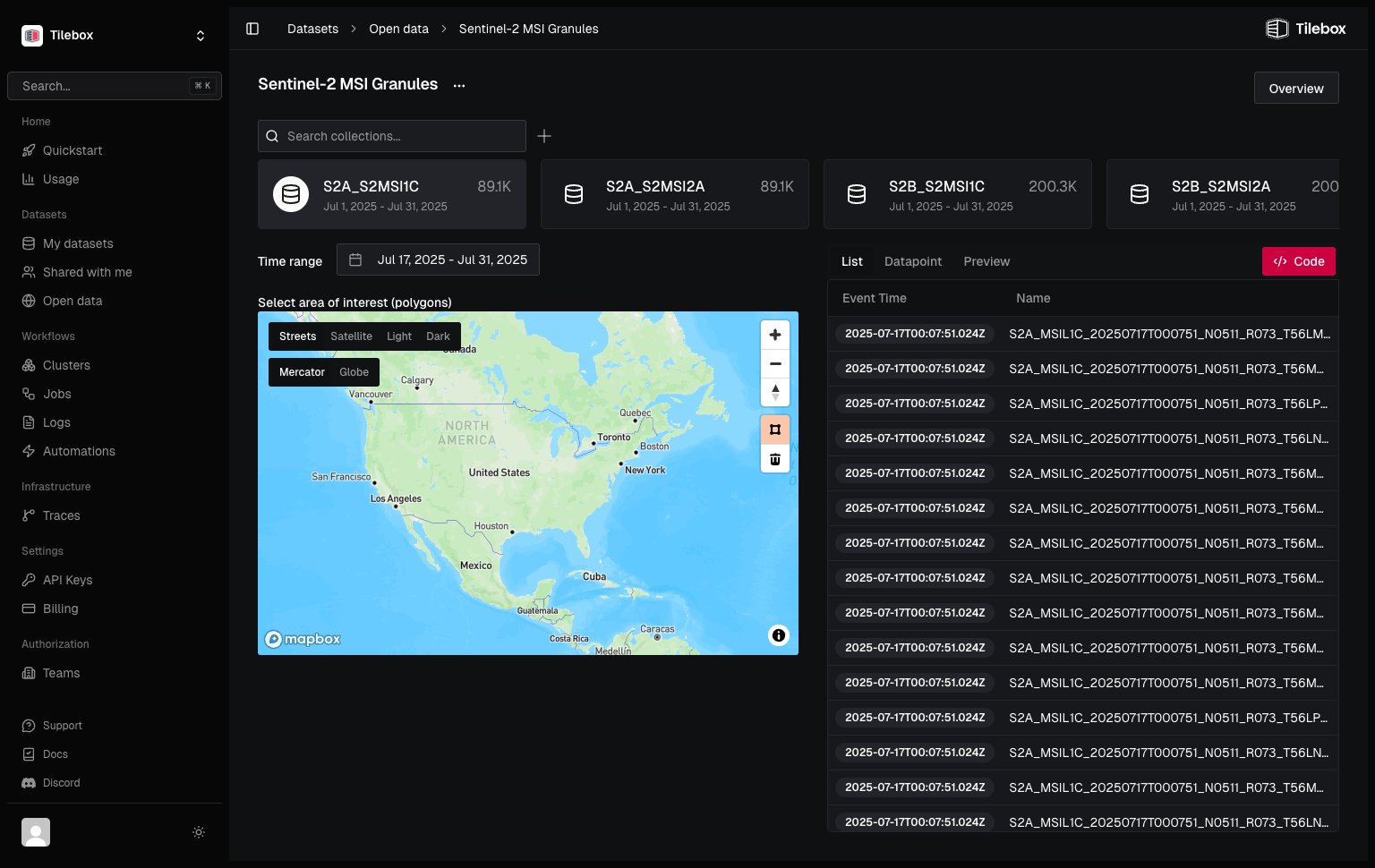 Tilebox dataset explorer