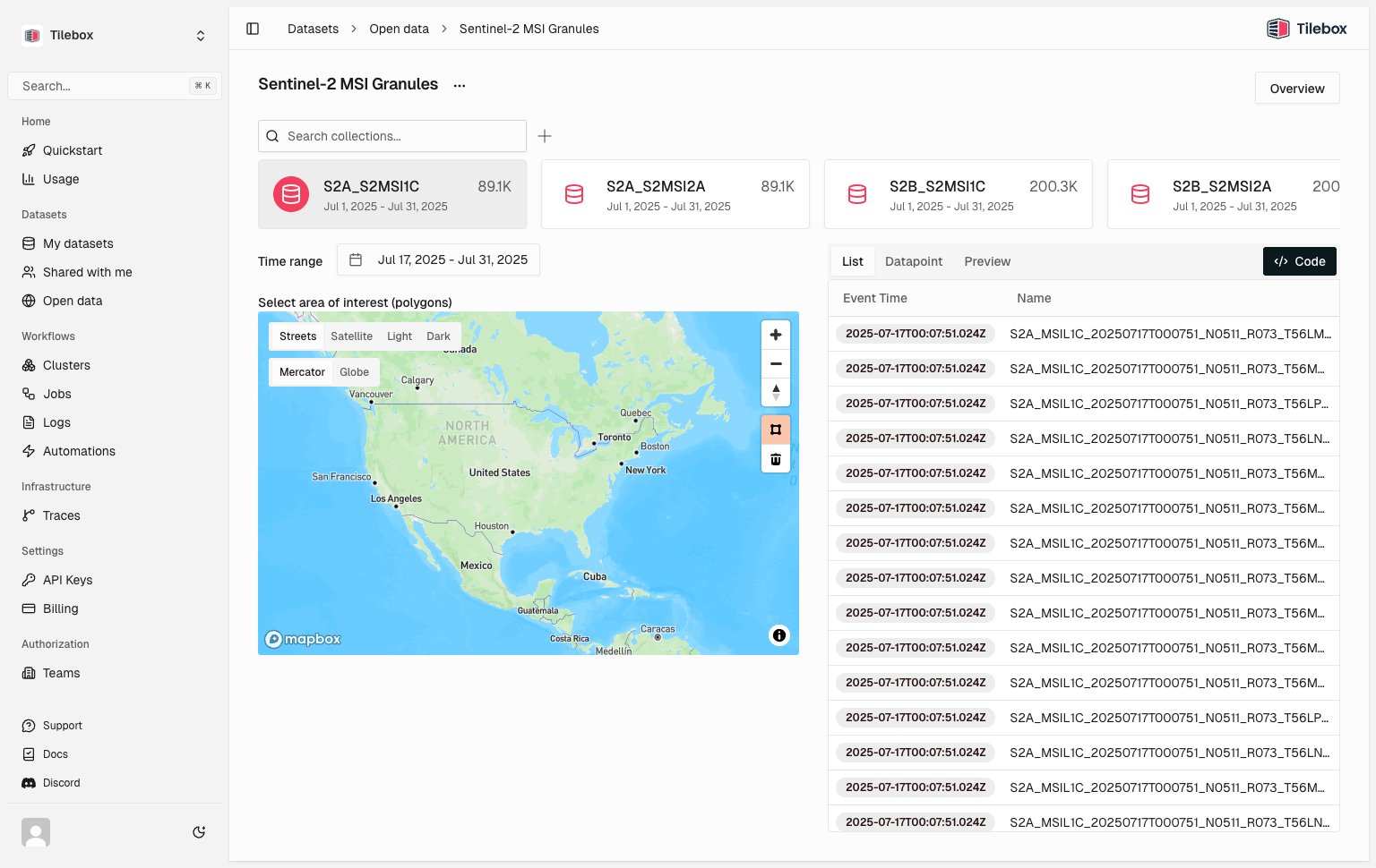 Tilebox dataset explorer