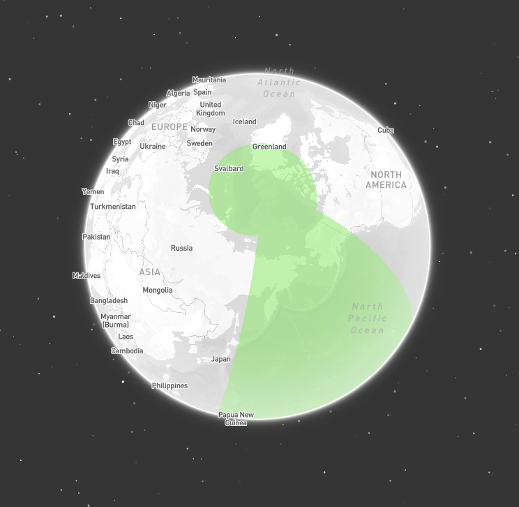 Polygon covering both poles, viewing north pole covering