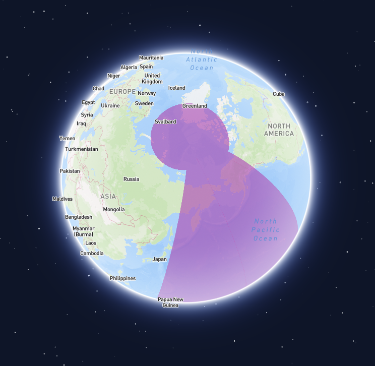 Polygon covering both poles, viewing north pole covering
