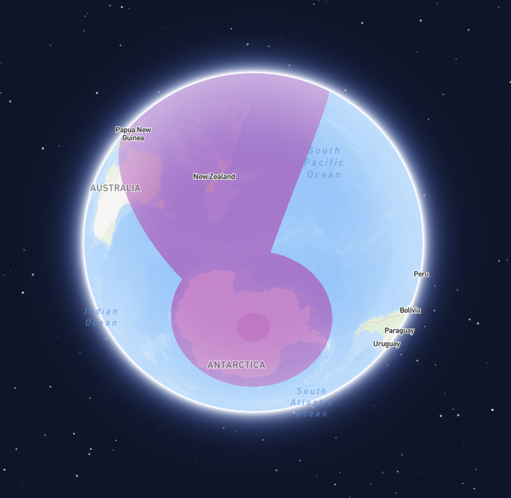 Polygon covering both poles, viewing south pole covering