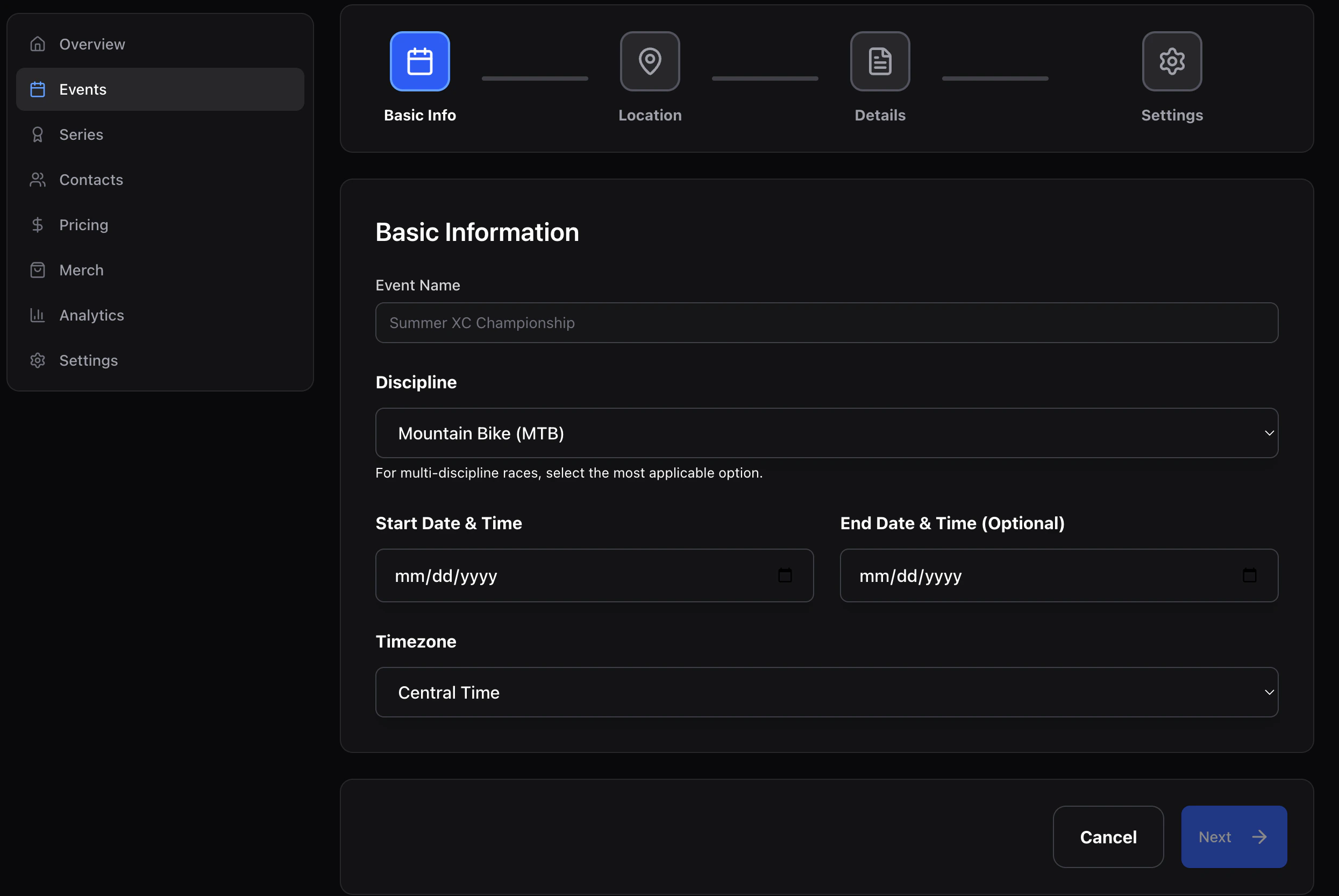 Create event steps
