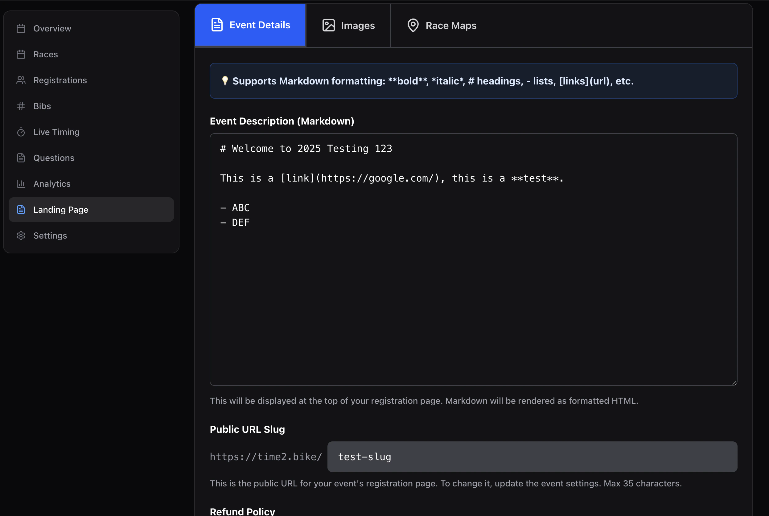Landing page editor