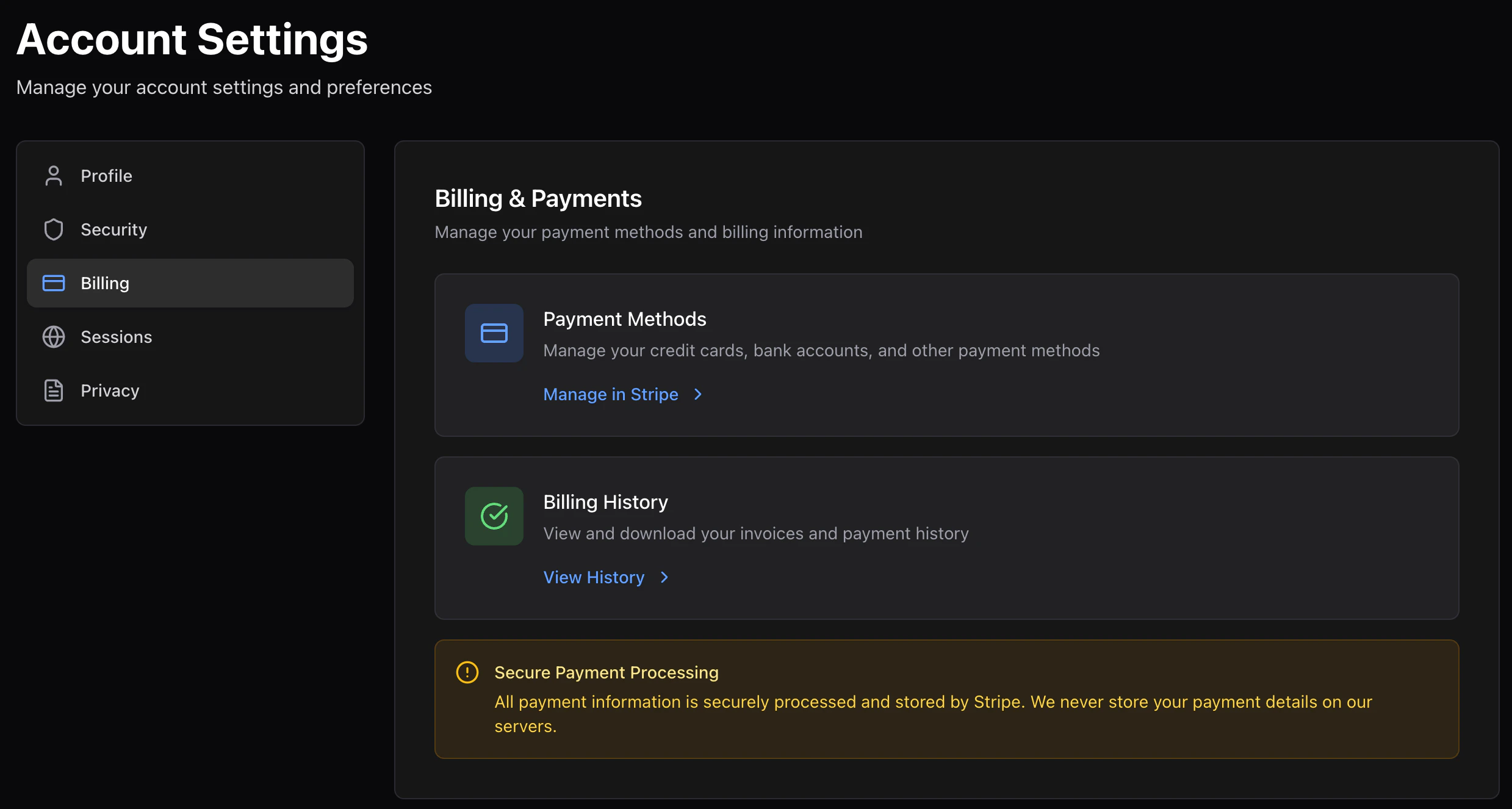 Billing settings