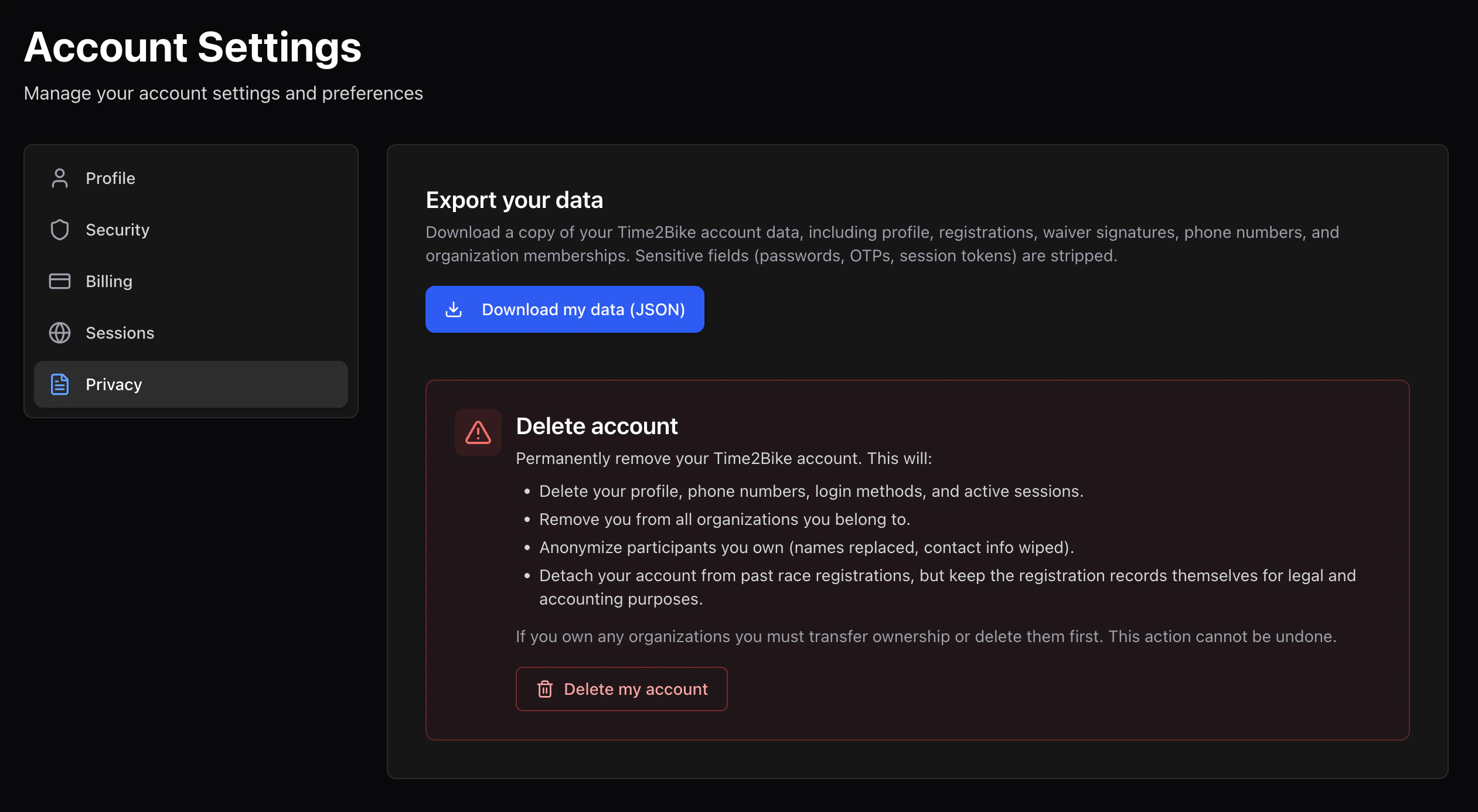 Privacy settings