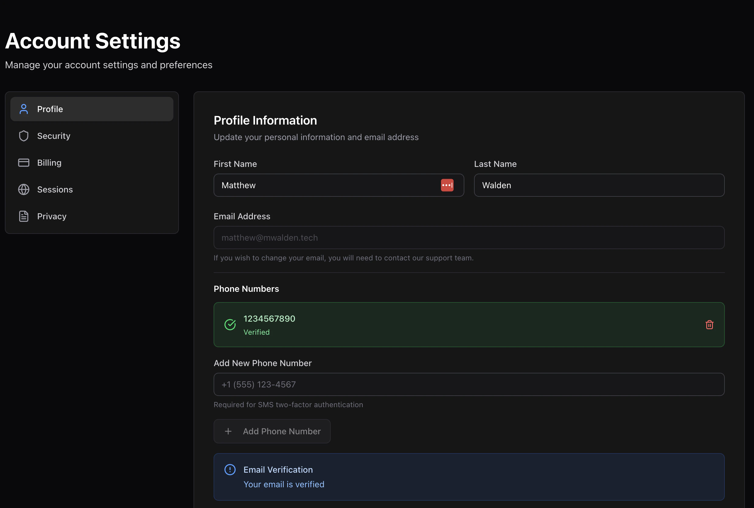 Profile settings