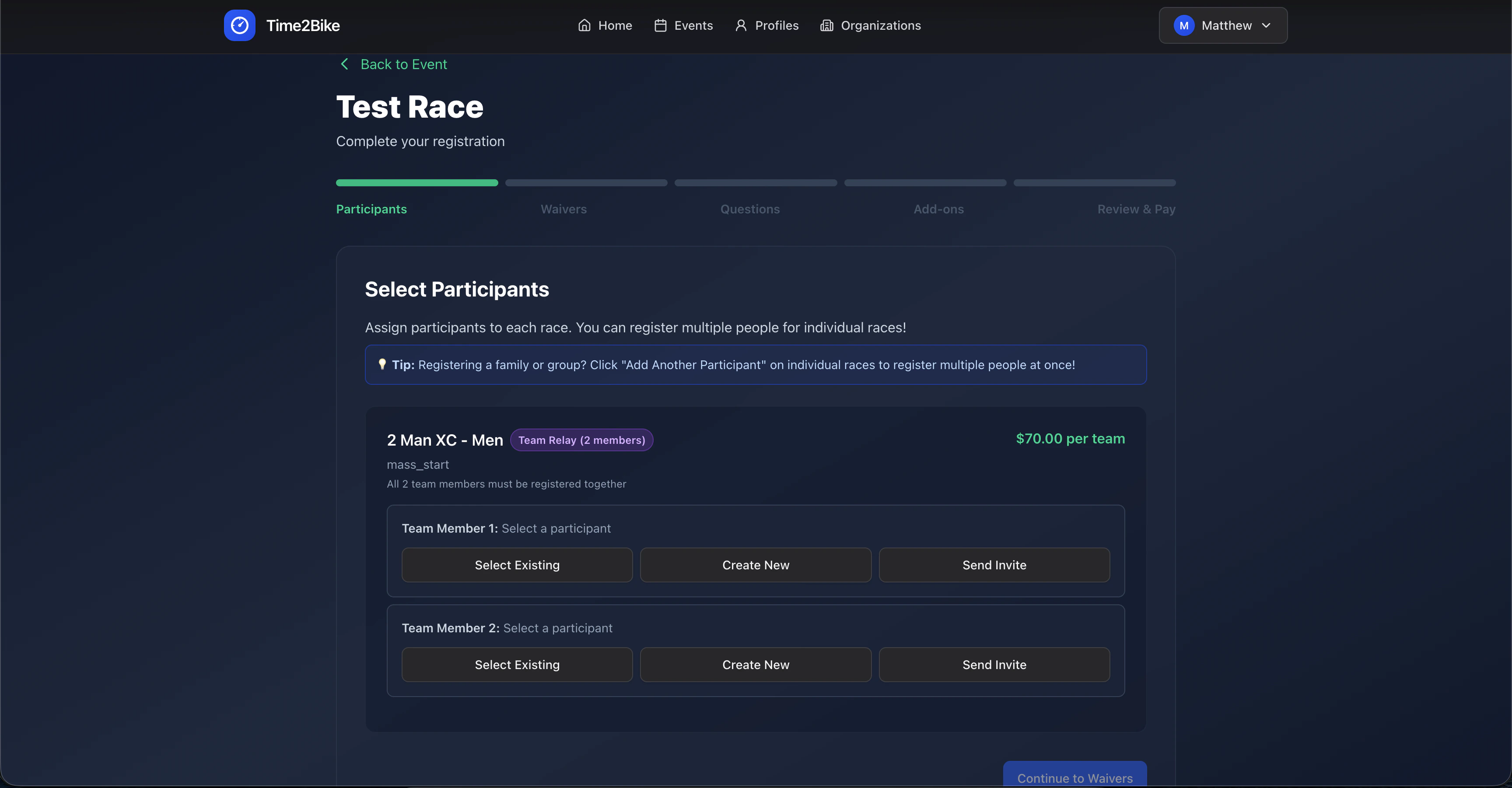 Register partiicpant